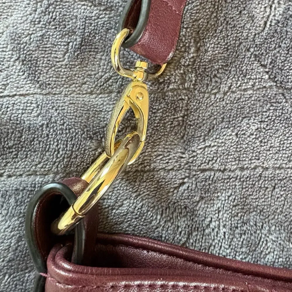 INC International Concepts Burgundy Top Zip Closure Hobo Bag Inside Pockets